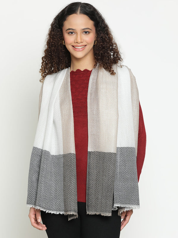 Beige Herringbone Wool Stole