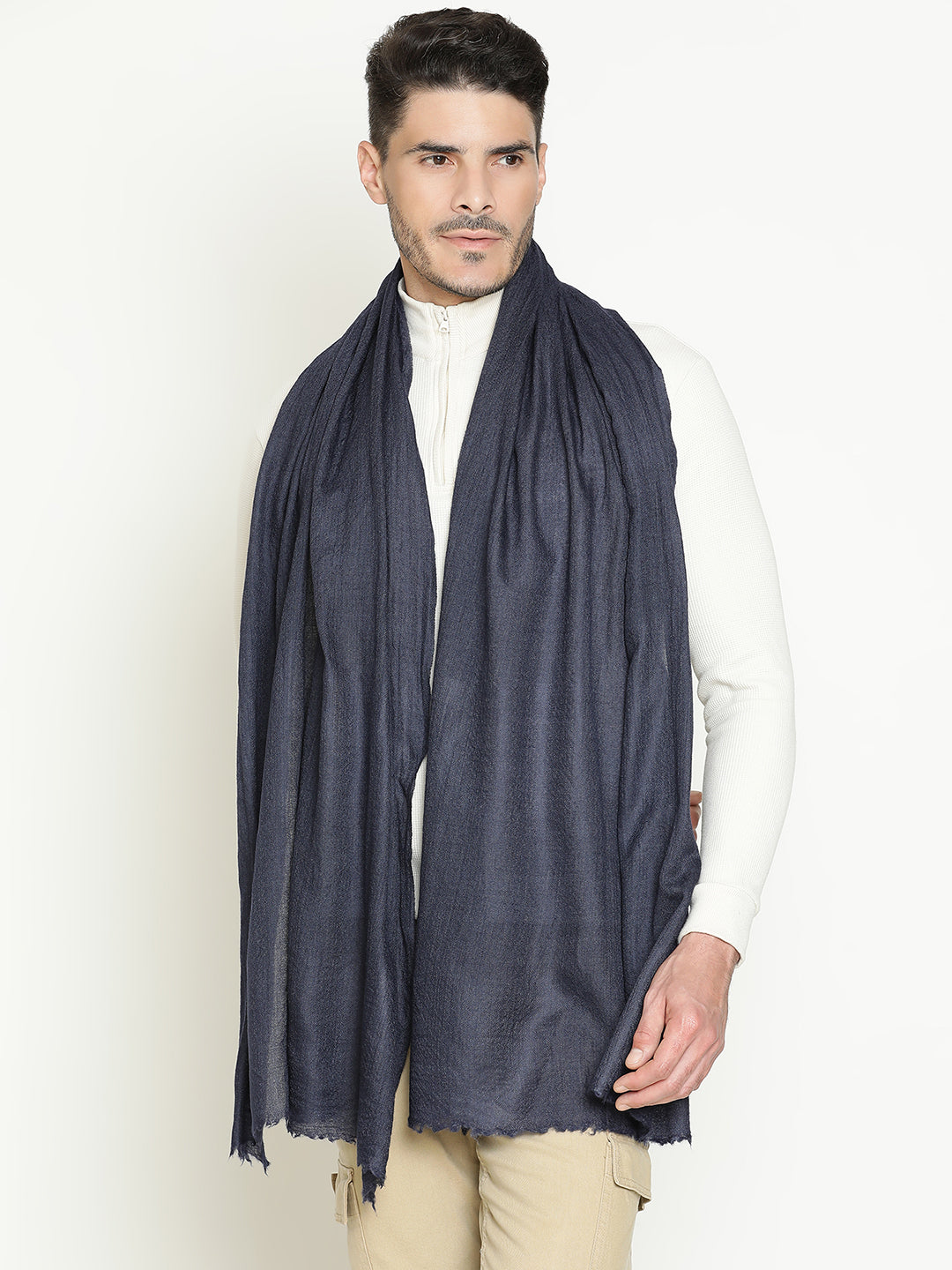 Formal Wool Blend Muffler for Men – Navy Blue