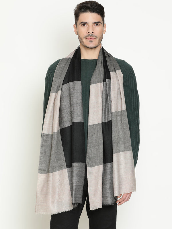 Grey Black checked wool stole