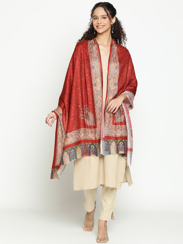 Printed Maroon Wool  Scarf