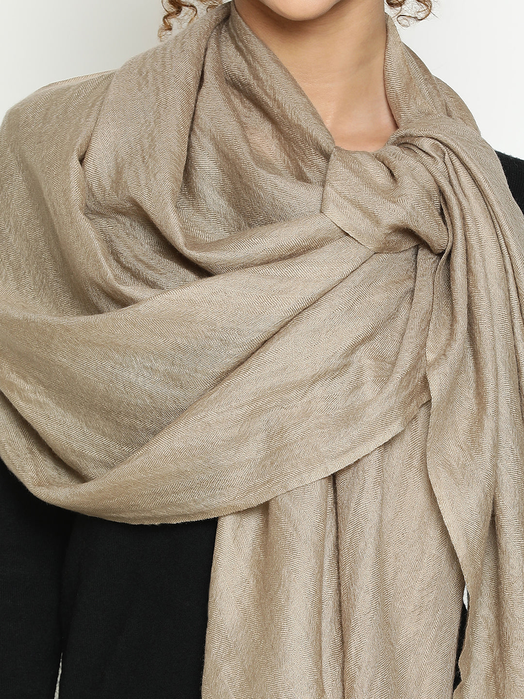 The Classic Weave – Pure Cashmere Natural Toosh Shade Herringbone Stole