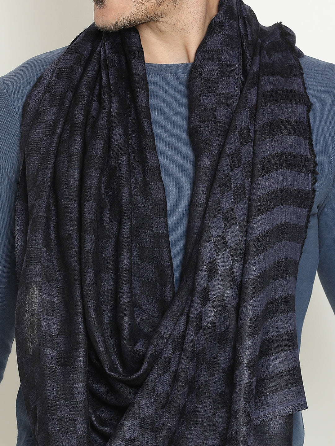 Contemporary Wool-Blend all over Checkered Weave Midnight Blue muffler