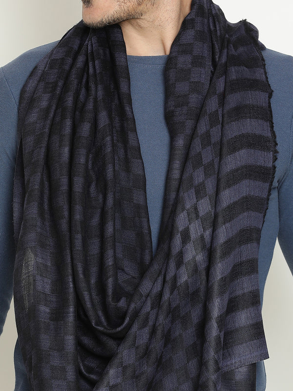 navy Checkered Weave wool muffler