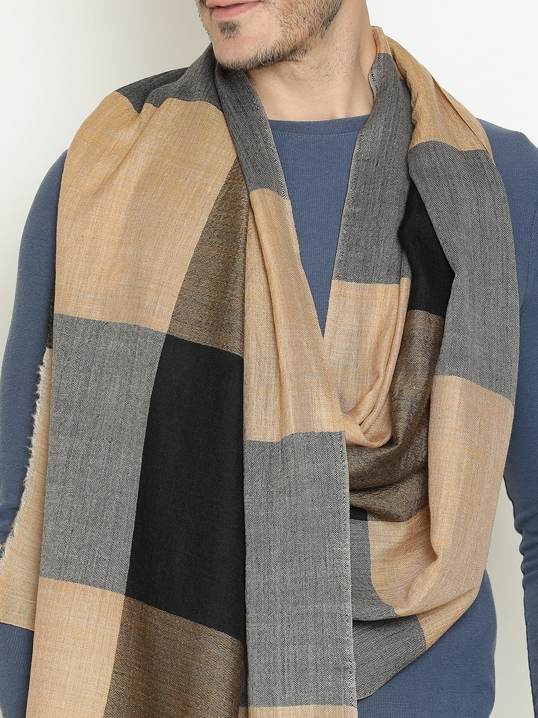 Mustard Big Check wool stole