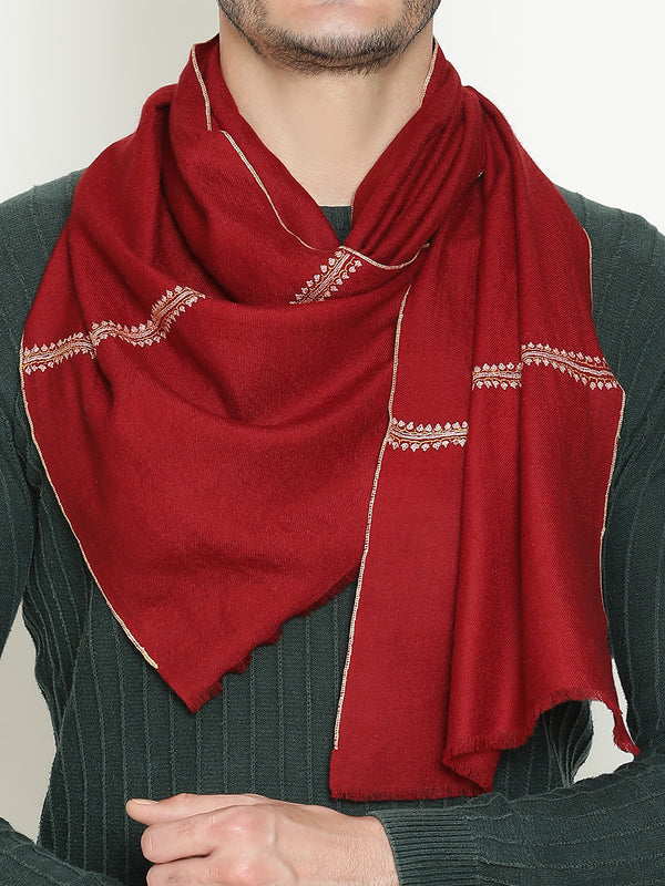 deep red Embroidered Cashmere Muffler