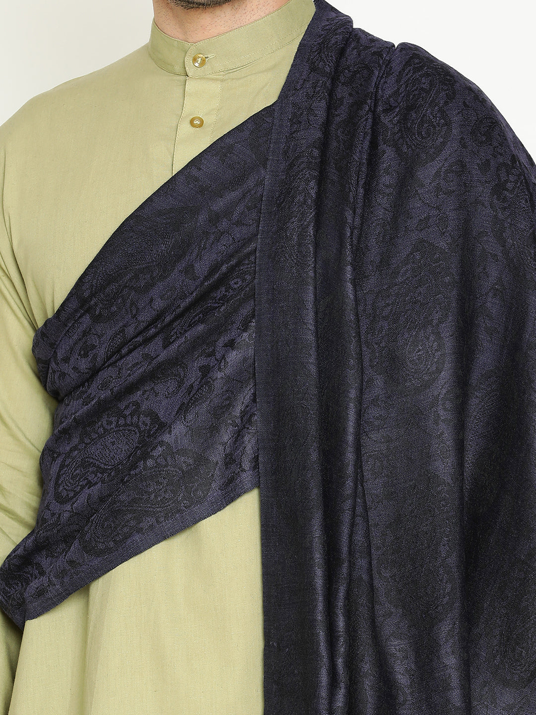 Timeless Wool-Blend Unisex Mens Shawl– Paisley in Rich Contemporary Navy Black Color