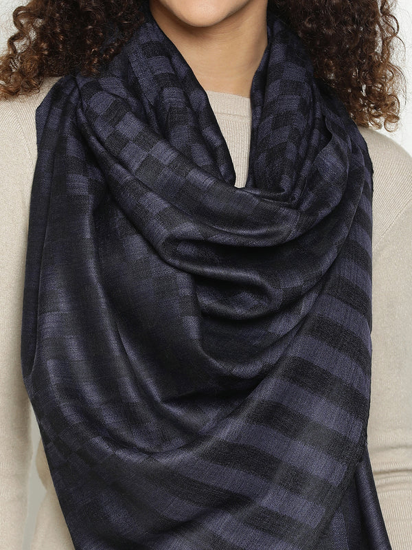 navy Checkered Weave wool Stole