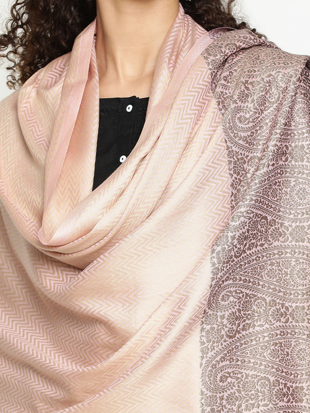Pink Herringbone Weave Wool Stole