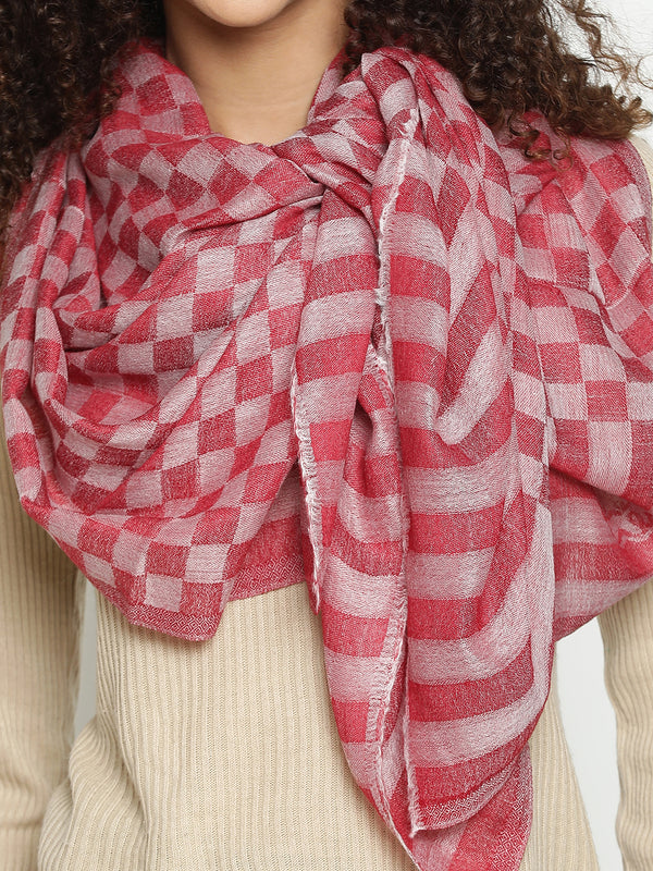 red Checkered Weave wool Stole