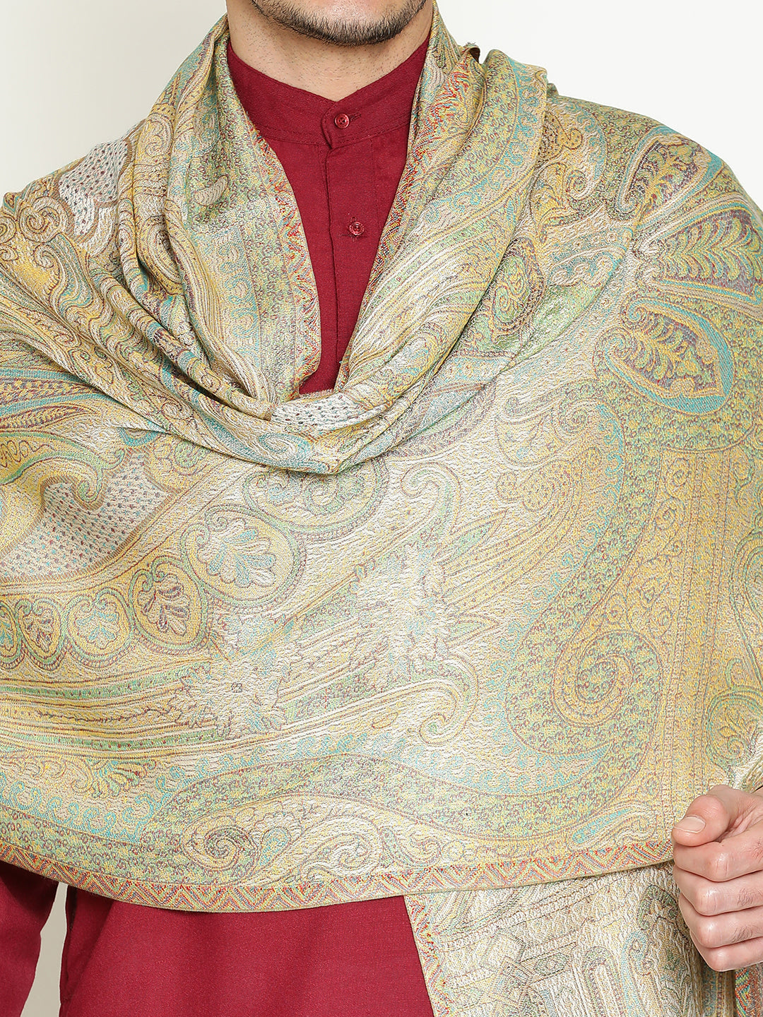 Paisley Light Green Wool Stole