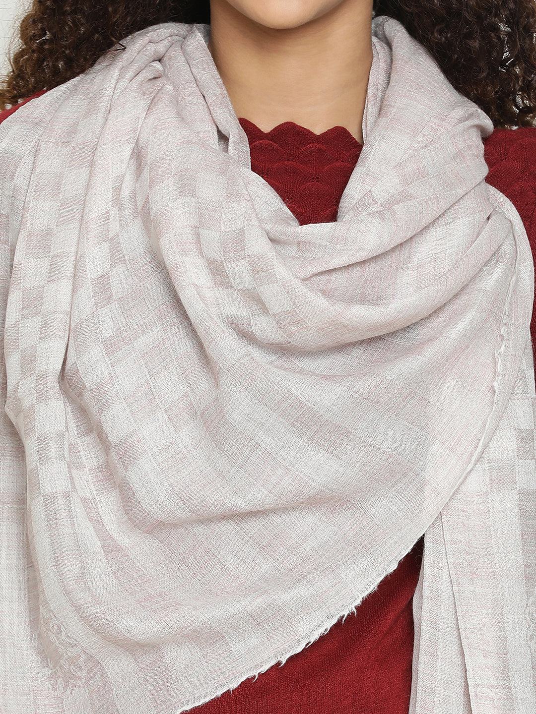 Contemporary Wool-Blend all over Checkered Weave Pastel Ivory Scarf