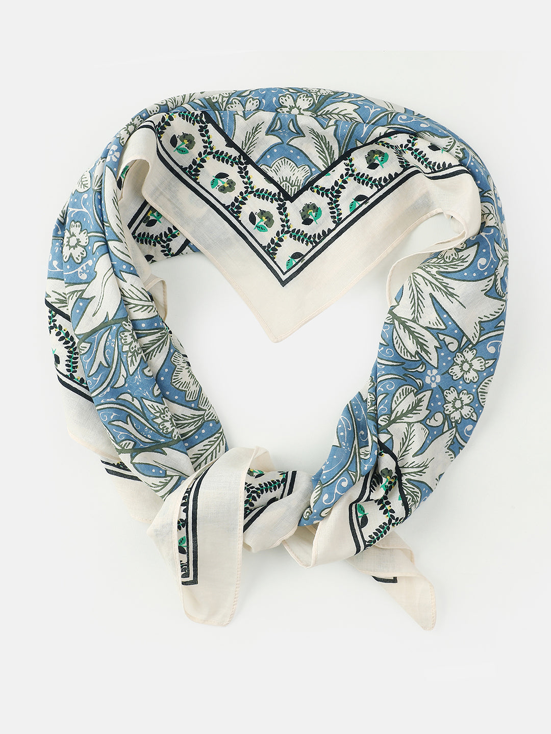 Blue & White Cotton Square Scarf