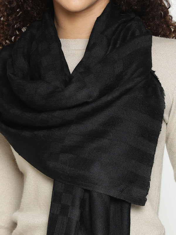 Black Checkered Weave Wool Scarf