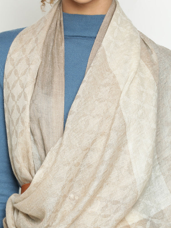 Beige Weave with Border cashmere stole