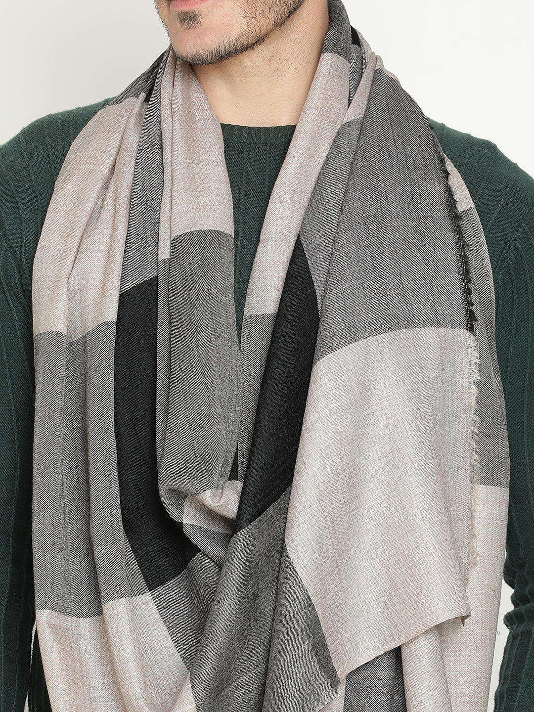 Grey Black checked wool stole