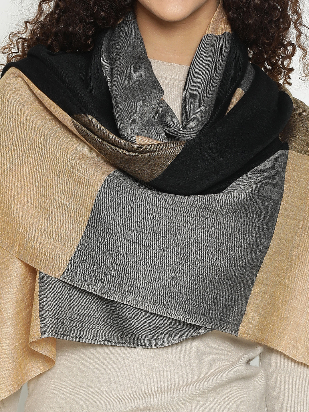 Big-Check  Mustard Wool Stole