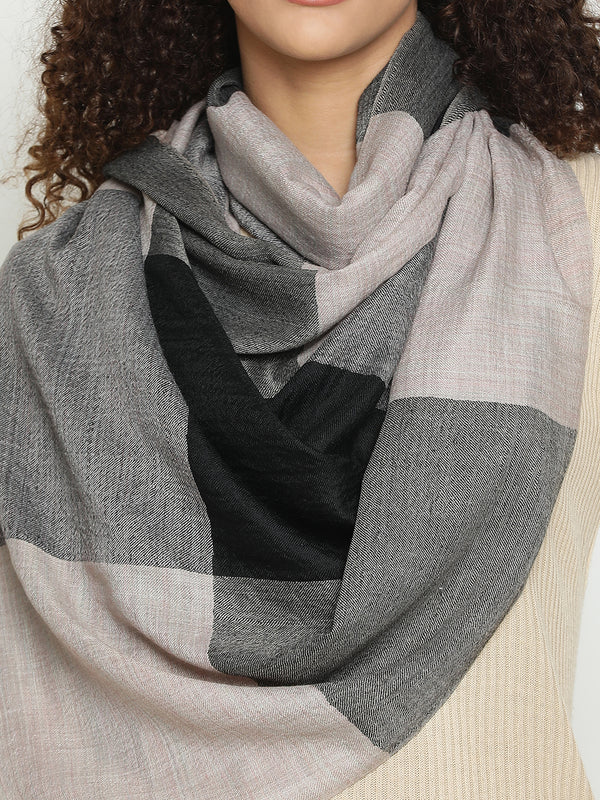 Grey Checked Wool Stole