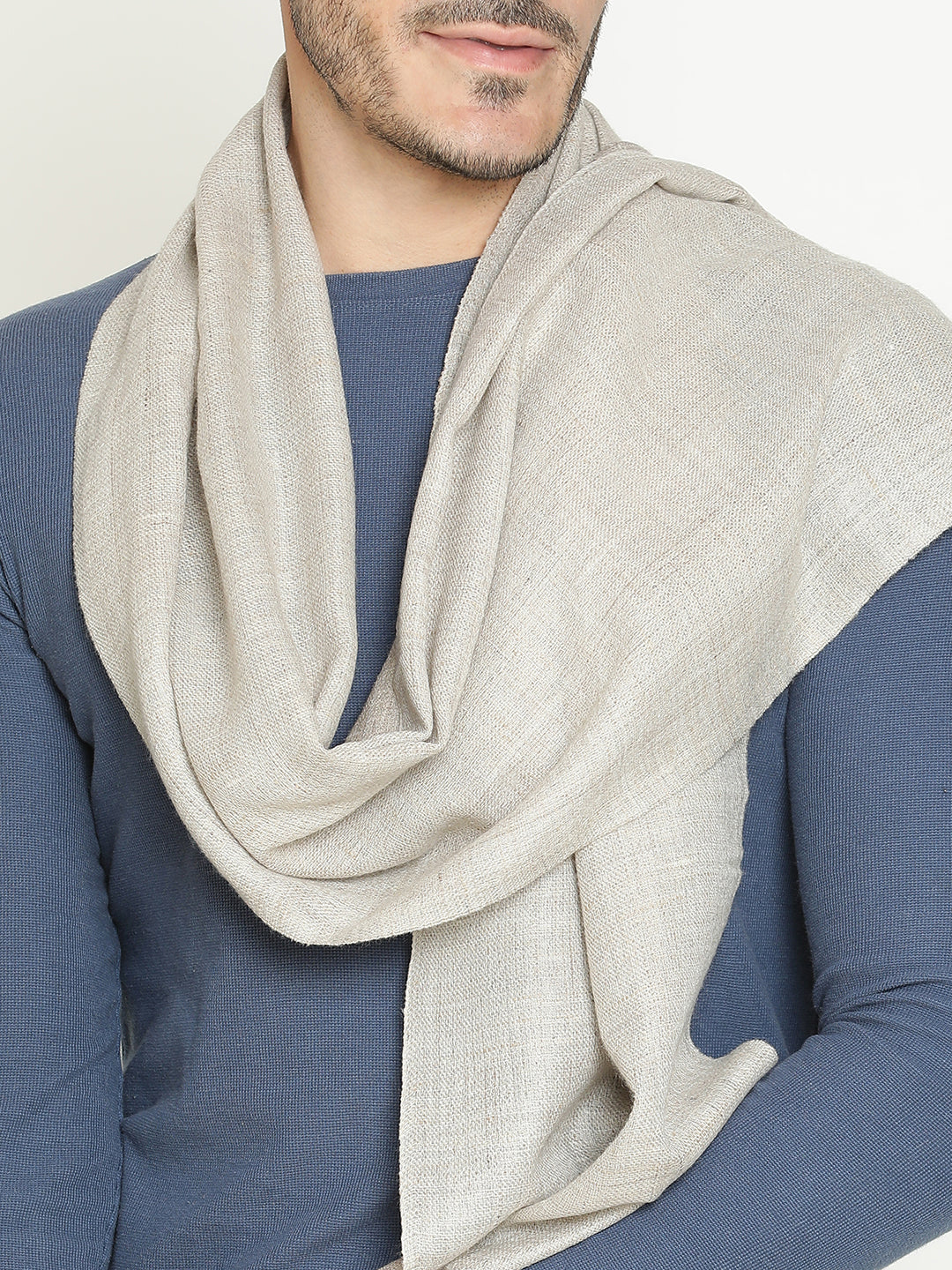 Reversible Wool Blend Muffler for Men in Beige Ivory