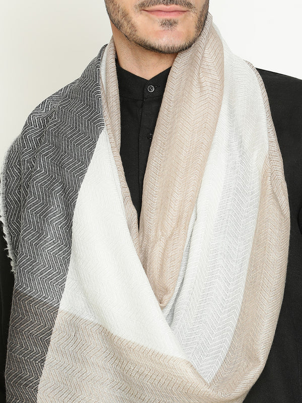 Ivory Black Herringbone Wool Muffler