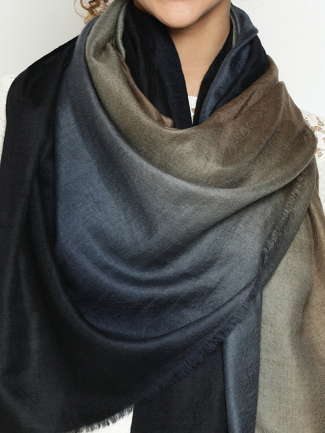 Grey Black Ombre Cashmere Stole
