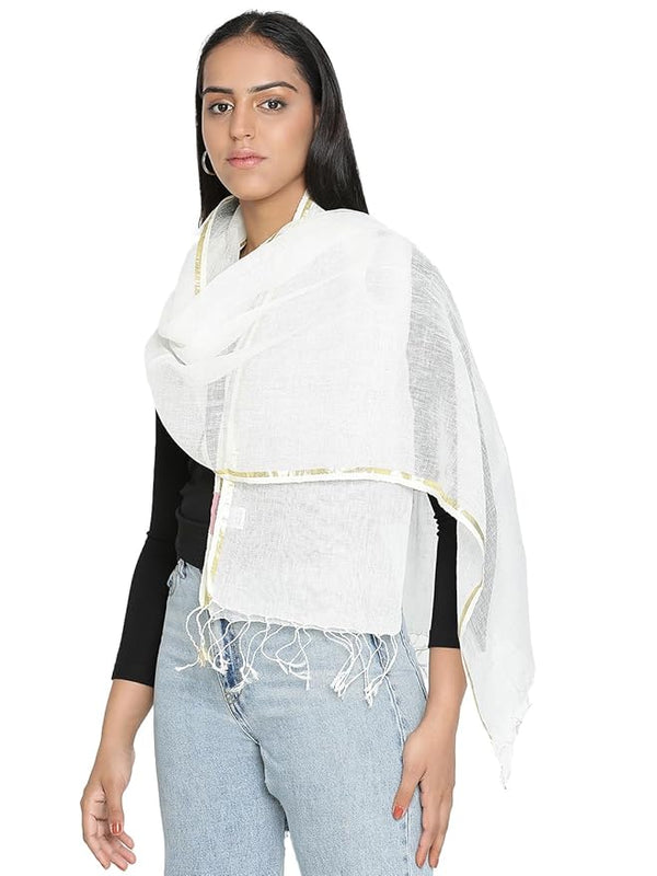 Gold Zari Border Cotton Scarf