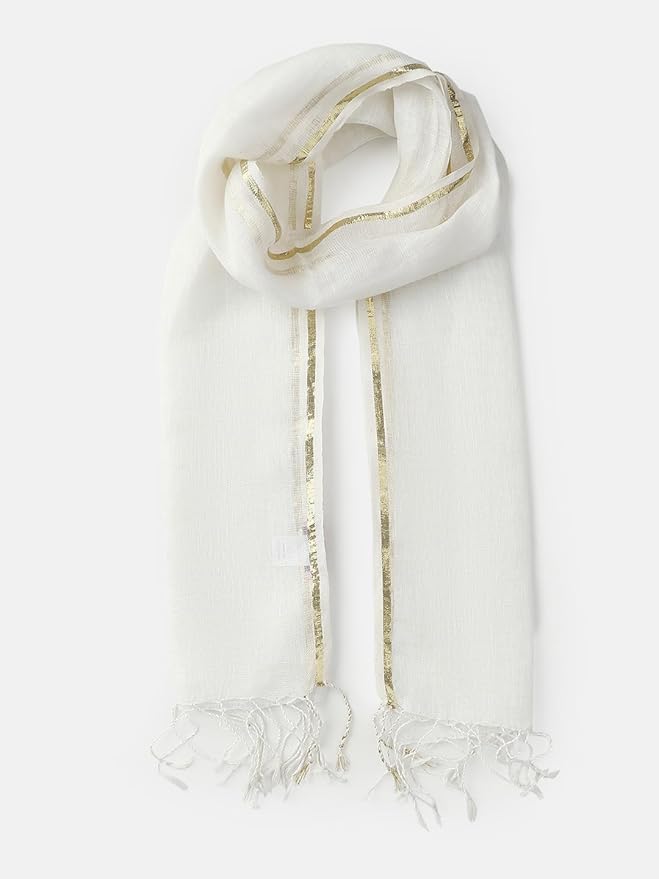 Gold Zari Border Cotton Scarf