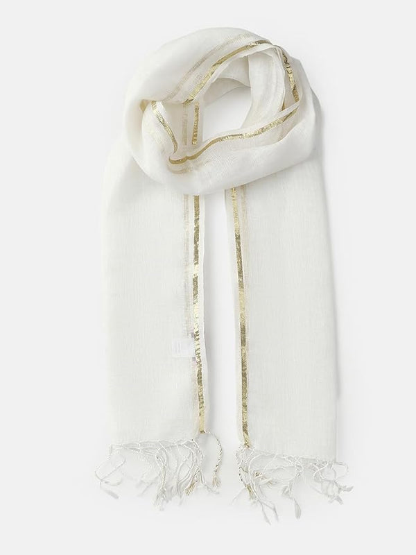 Gold Zari Border Cotton Scarf