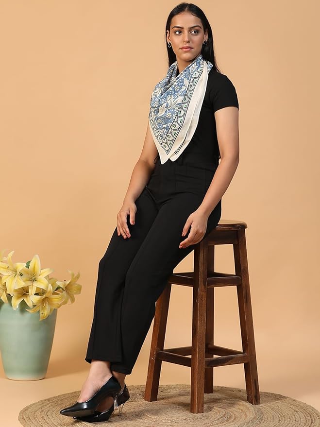 Women's Morris Blue & White Cotton Square Scarf