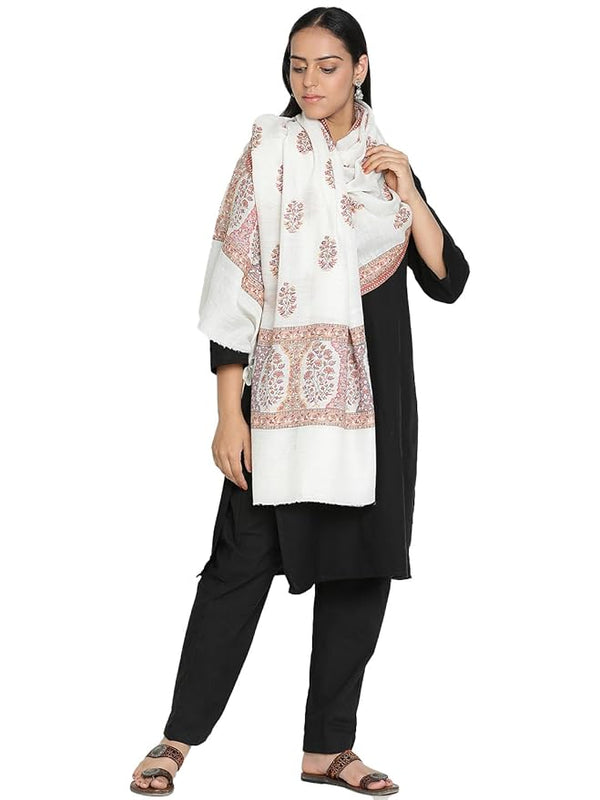 White Traditional Wool Kani Shawl