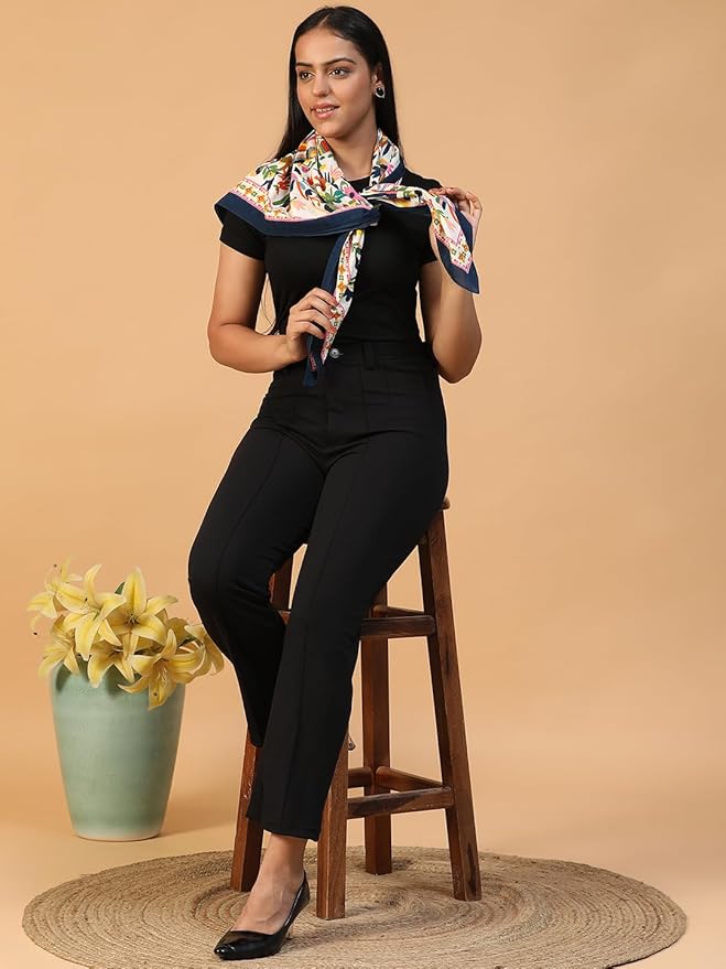 Pure Cotton Nordic Floral Saga Scarf in Pearl White