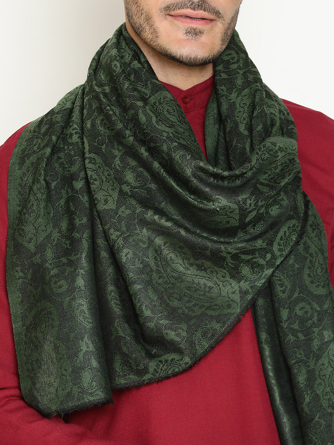 Timeless Wool-Blend Scarf – Paisley in Rich Contemporary Olive Color