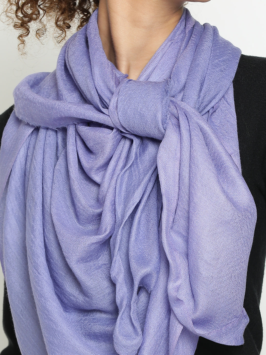 Lilac Diamond Weave Wool Blend Casual Stole For Woman