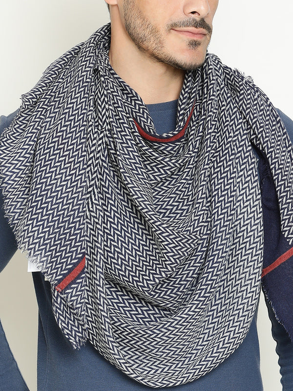 Navy Printed Herringbone wool muffler