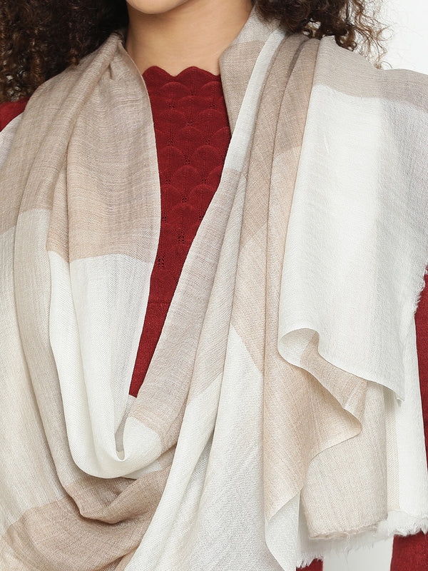 Beige & White Checked Wool Stole