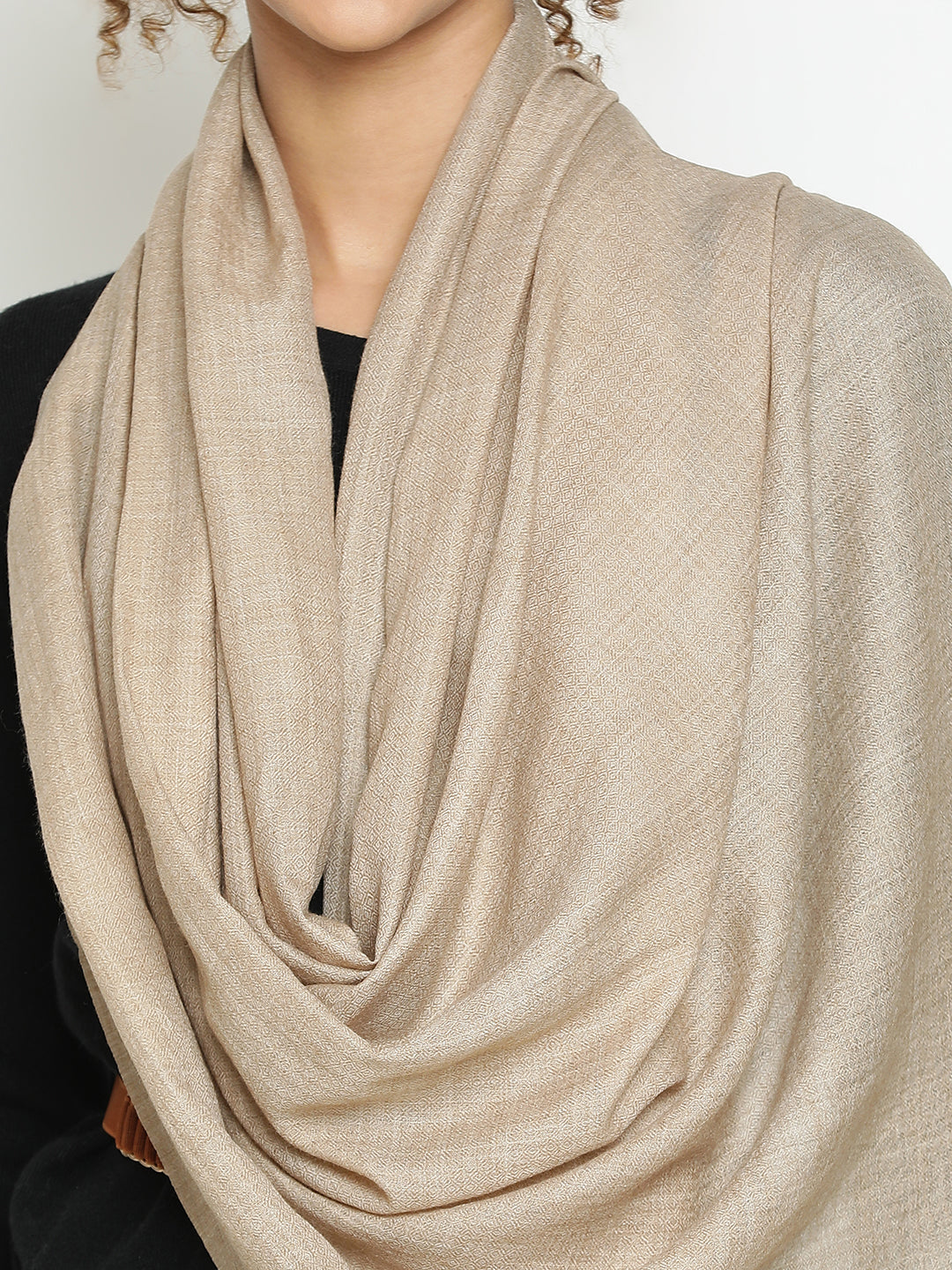 Beige Diamond Weave Wool Scarf