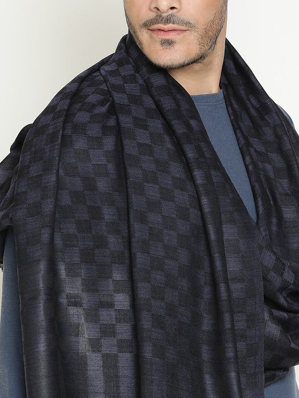 Blue Checkered Weave wool muffler
