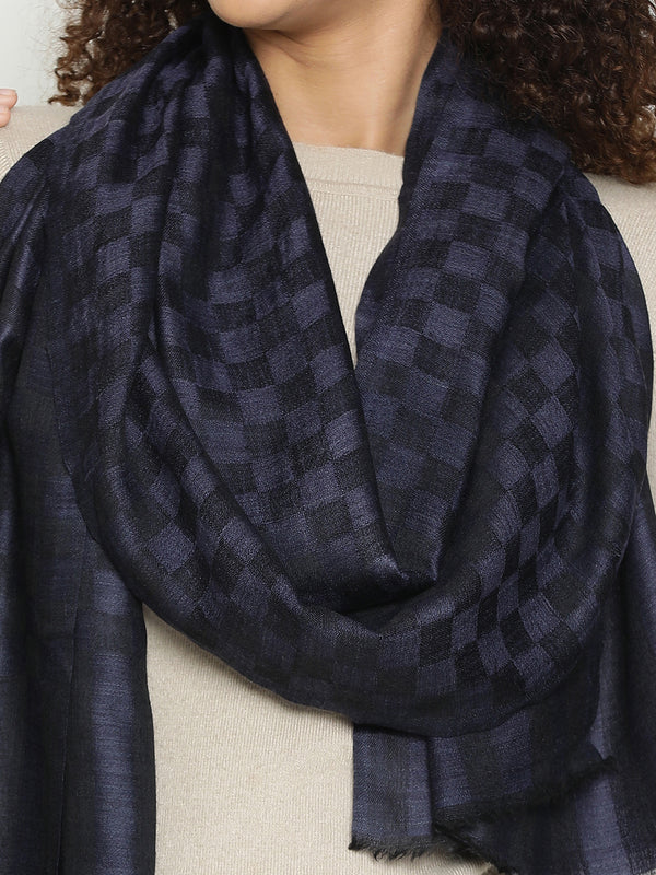 navy Checkered Weave wool Stole
