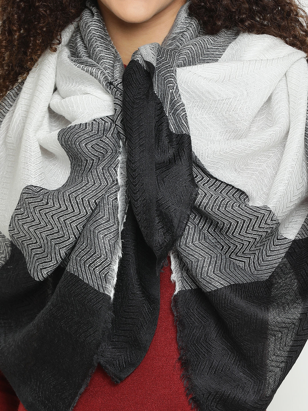 Black Herringbone Wool Stole