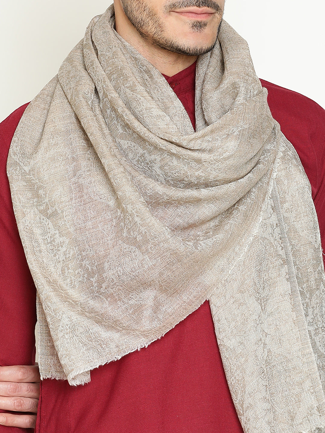 Timeless Wool-Blend Men's Scarf – Paisley in Rich Contemporary Wool Natural Beige Brown Color