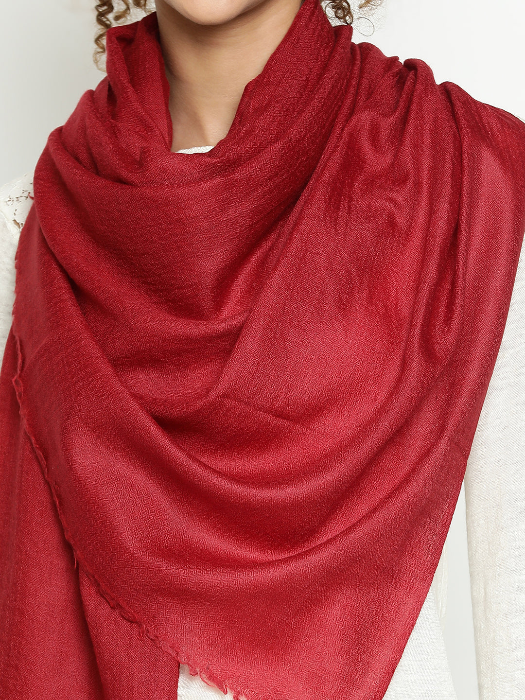 Red Maroon Diamond Weave Wool Blend Casual Scarf For Woman