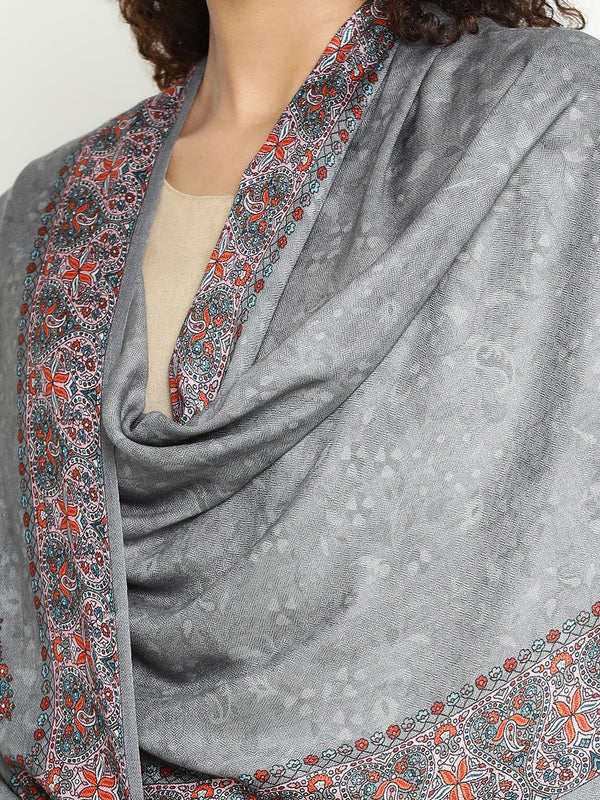 Printed Grey Wool Scarf