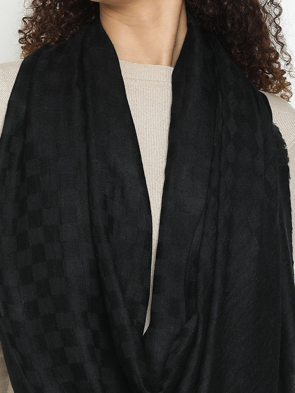 Black Checkered Weave Wool Scarf