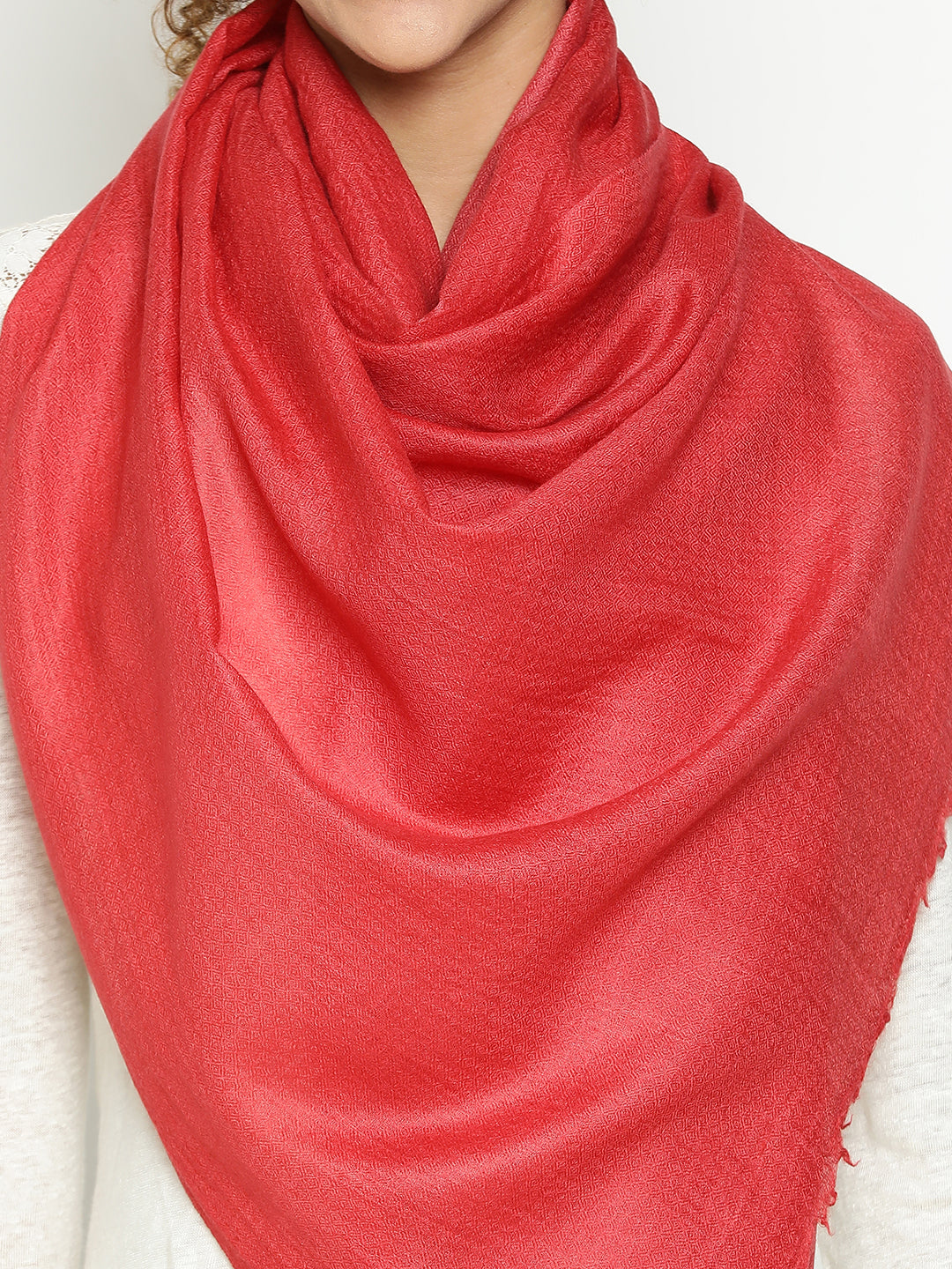 Red Diamond Weave Wool  Scarf