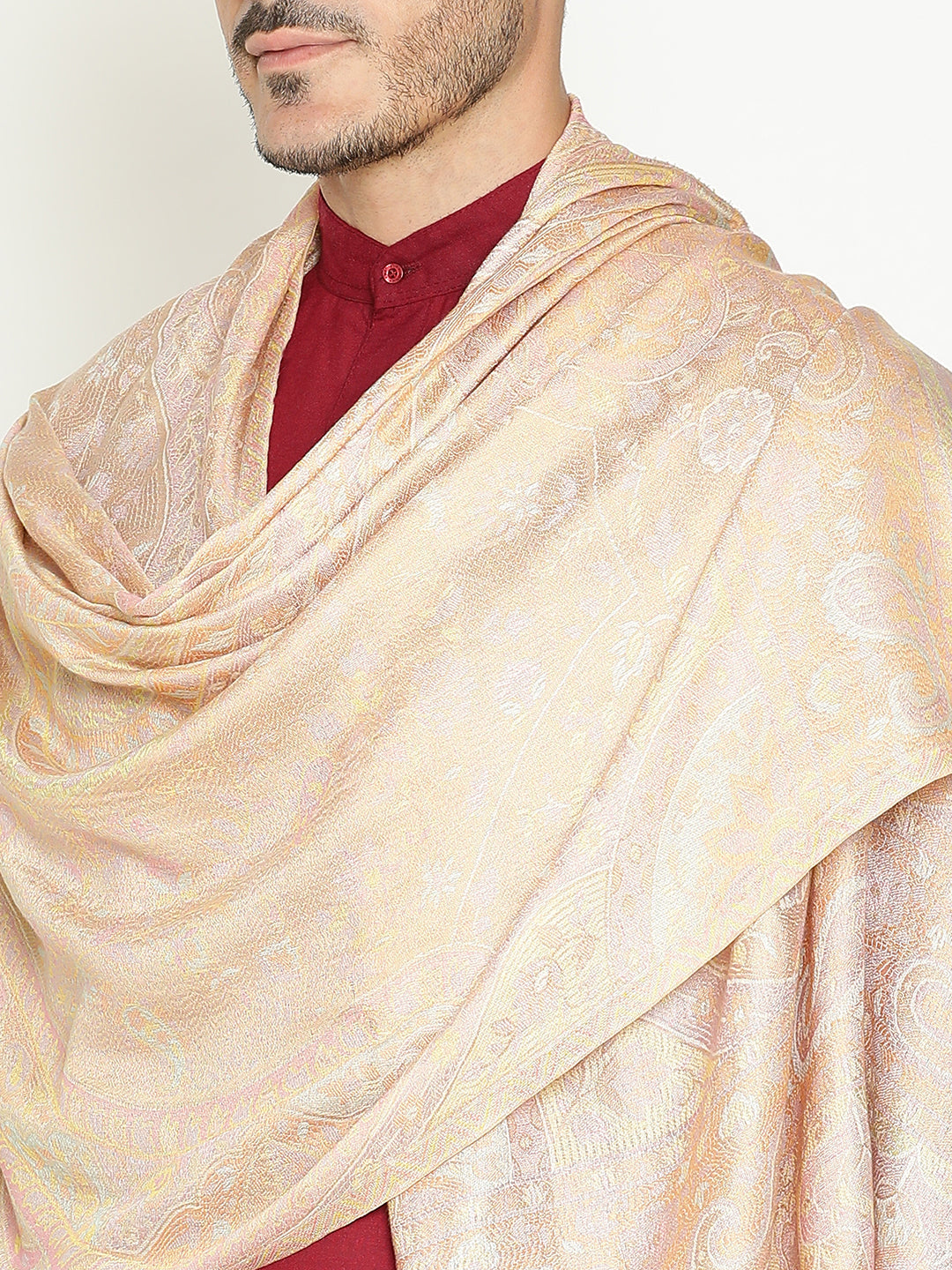 Paisley light yellow wool stole
