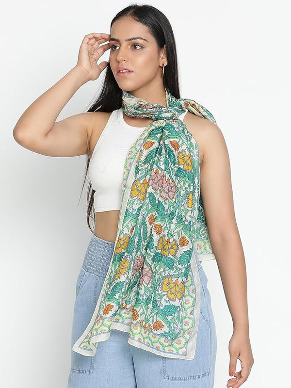 green Silk Scarf for Women
