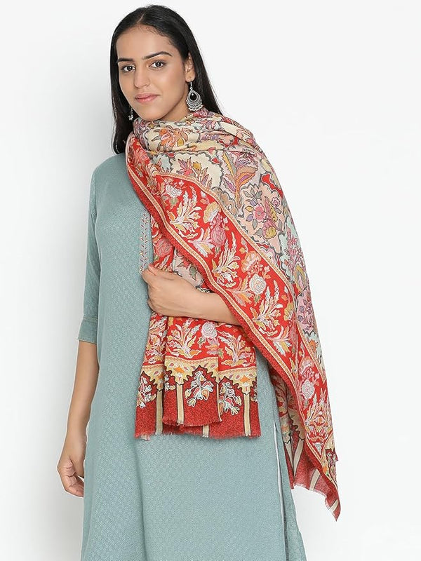 red Embroidered Wool Shawl
