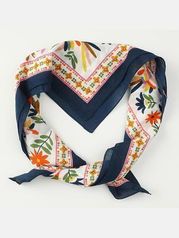 white Floral Saga cotton Scarf