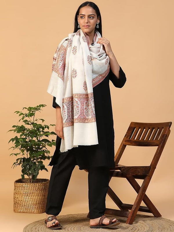 White Traditional Wool Kani Shawl