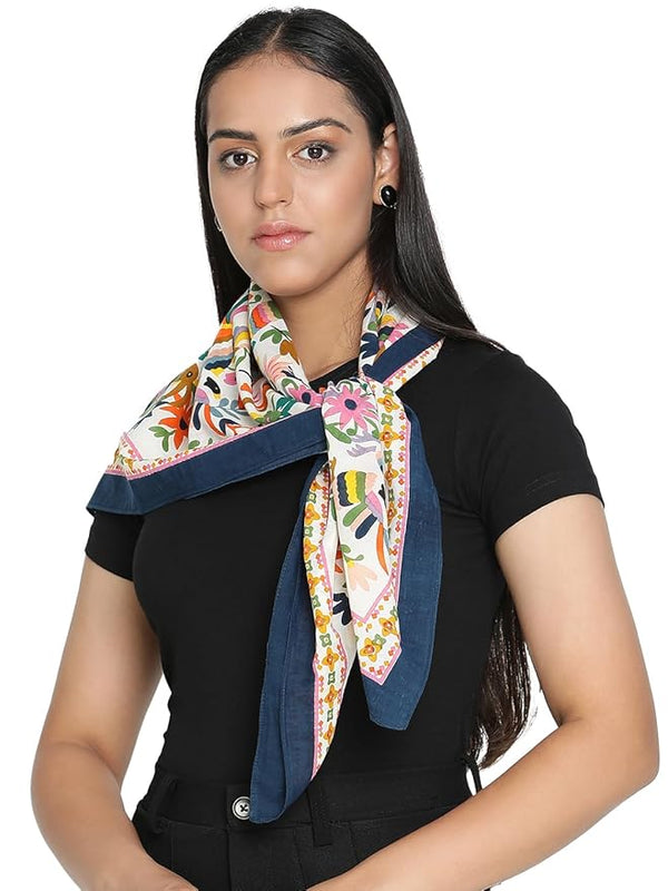 white Floral Saga cotton Scarf