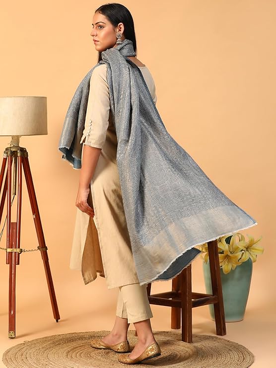 Lustrous Paisley Wool Blend Shawl for Women